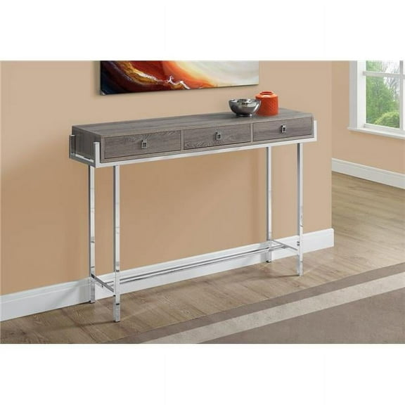 HomeRoots 31.75 in. Dark Taupe Particle Board & Chrome Metal Accent Table