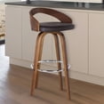 thumbnail image 1 of 31 Brown Faux Leather And Solid Wood Swivel Low Back counter Height Bar chair With Footrest, 1 of 3