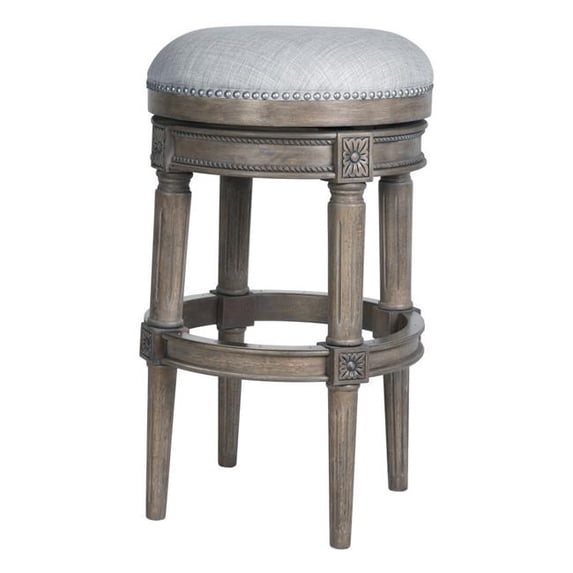 HomeRoots 550092 31 in. Solid Wood Swivel Backless Bar Height Bar Chair, Gray