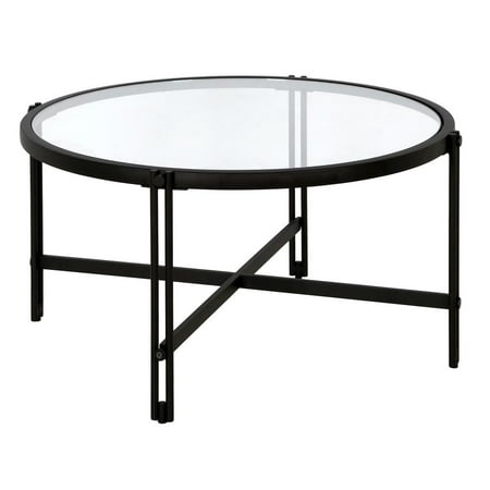 HomeRoots 32" Black Glass And Steel Round Coffee Table