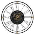 thumbnail image 1 of HomeRoots 32" Circle Black And Gold Metal And Glass Analog Exposed Gear Wall Clock, 1 of 5
