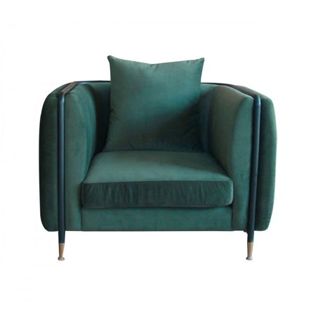 HomeRoots 32" Green Velvet And Black Solid Color Arm Chair