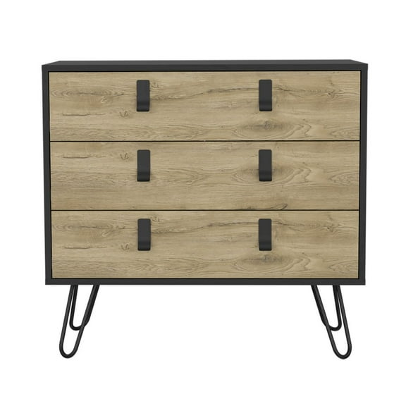 HomeRoots 32" Natural And Black Three Drawer Dresser