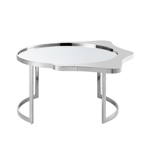32" Silver Glass Free form Mirrored Coffee Table