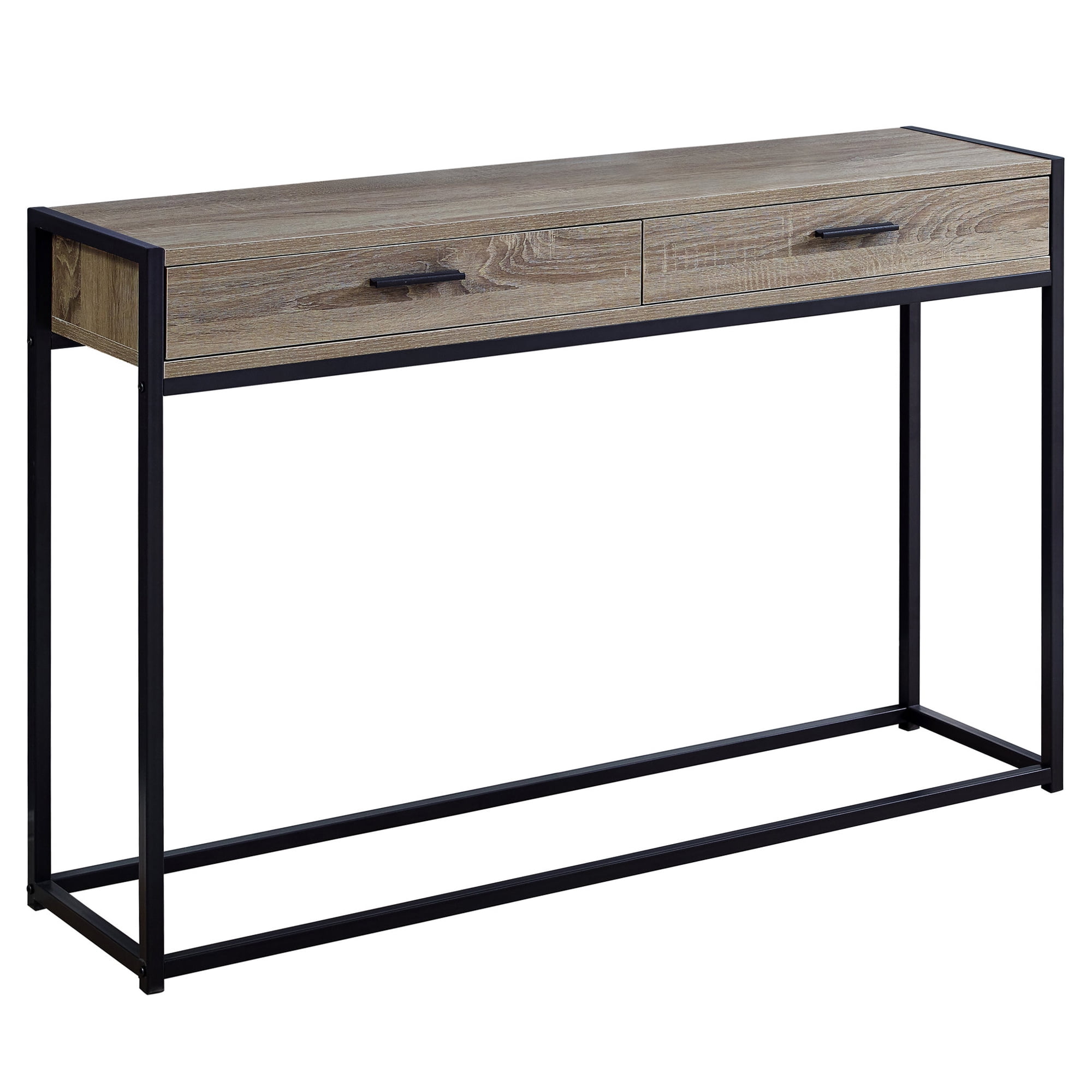 Contemporary Black and Brown Metal Console Table with Storage
