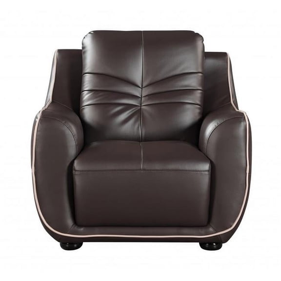 HomeRoots 329505 Leather Match Solid Color Flared Arms Club Chair Brown Legs