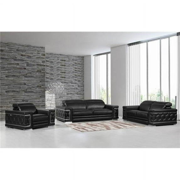 HomeRoots 329596 114 in. Sturdy Black Leather Sofa Set