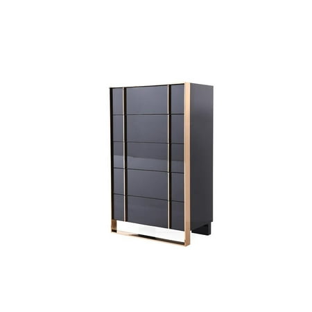 33" Black Gold Manufactured Wood + Solid Wood Stainless Steel Five Drawer Standard Chest