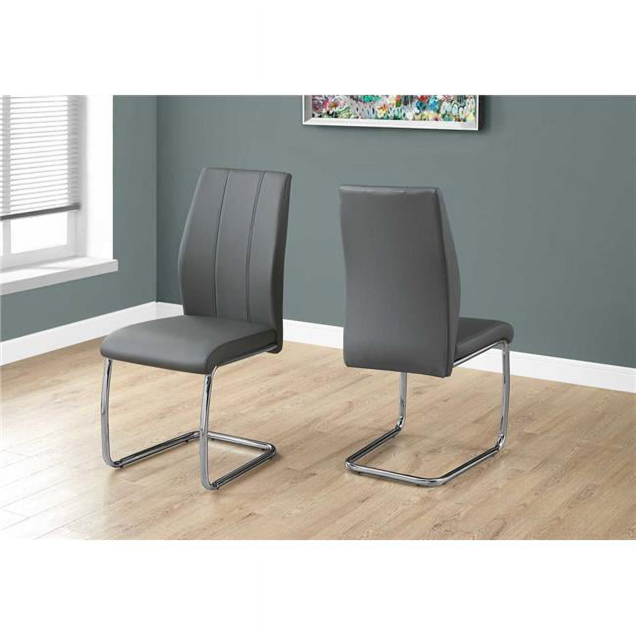 HomeRoots 332603 77.5 in. Grey Leather Look, Chrome Metal & Foam Dining Chairs - Pack of 2