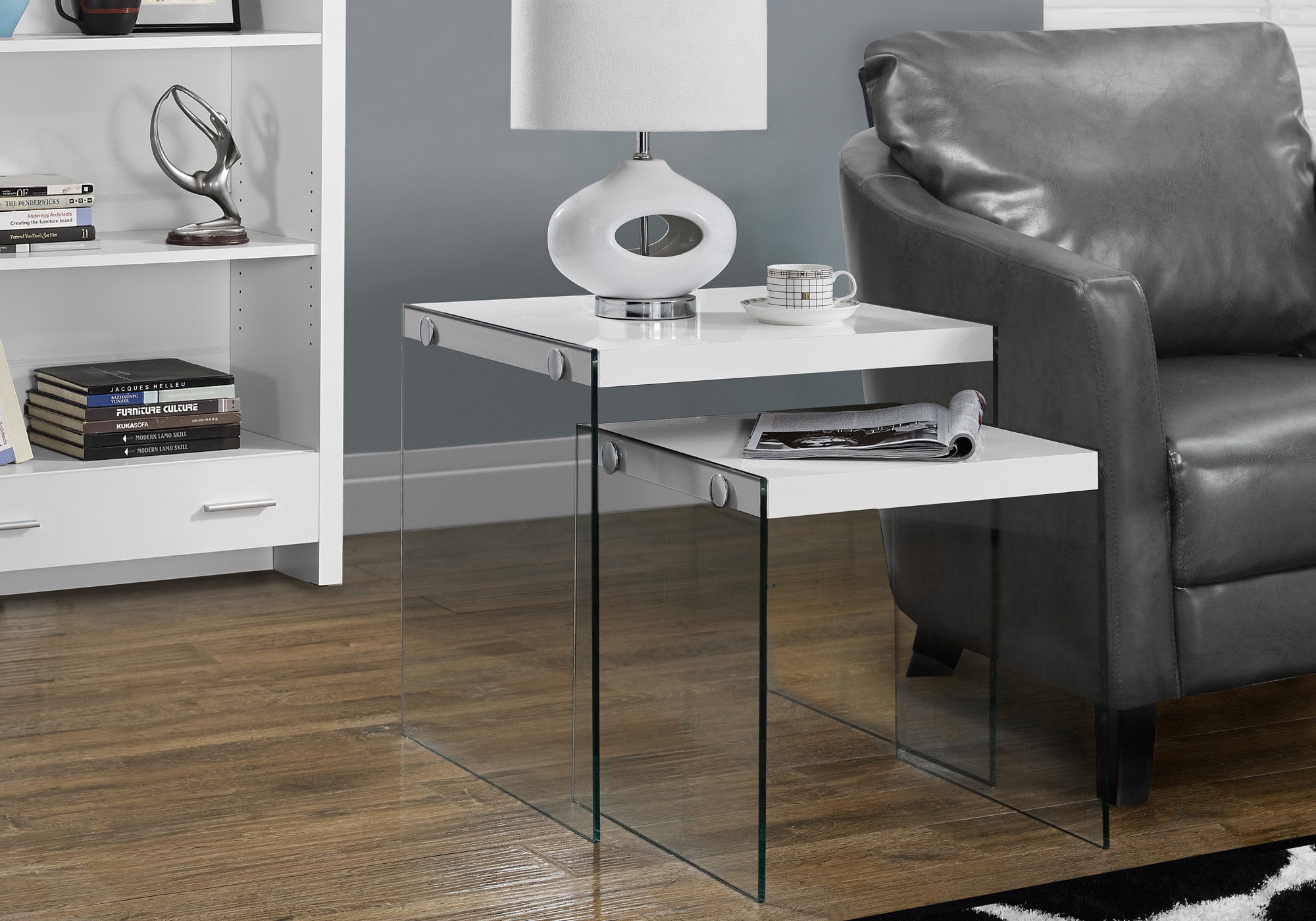 Contemporary High-Grade Metal and Glass Square Nesting Table Set