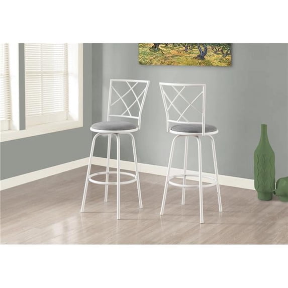 HomeRoots 332775 Swivel & White & Grey Fabric Seat Barstool - 2 Piece