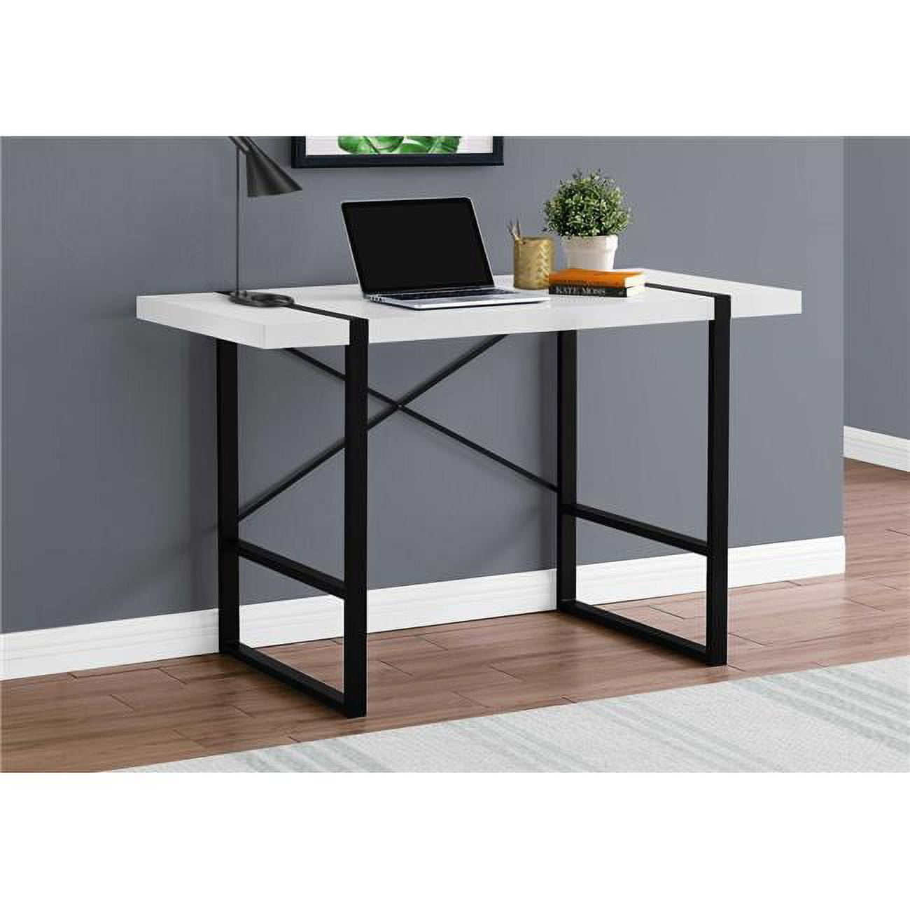 Modern Executive 49" White & Black Metal Computer Desk with Drawer