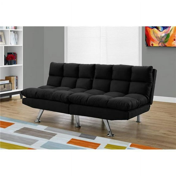 HomeRoots 333741 Futon Split Back Convertible Sofa with Black Micro-Suede