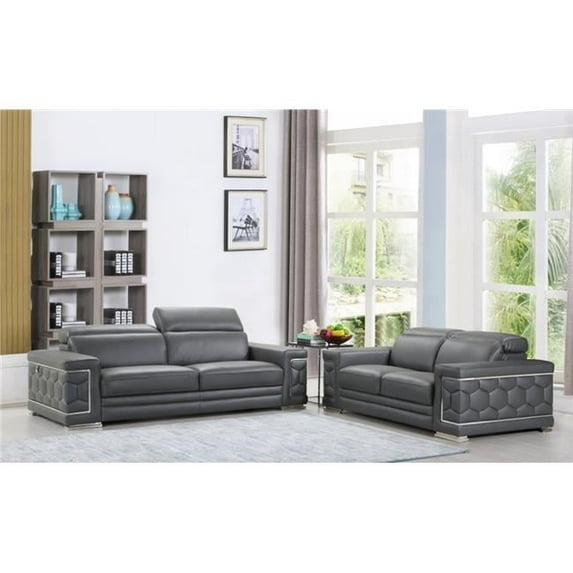 HomeRoots 343842 71 x 41 x 29 in. Modern Dark Gray Leather Sofa & Loveseat