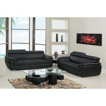HomeRoots 343848 69 x 38 x 32-39 in. Modern Black Leather Sofa & Loveseat
