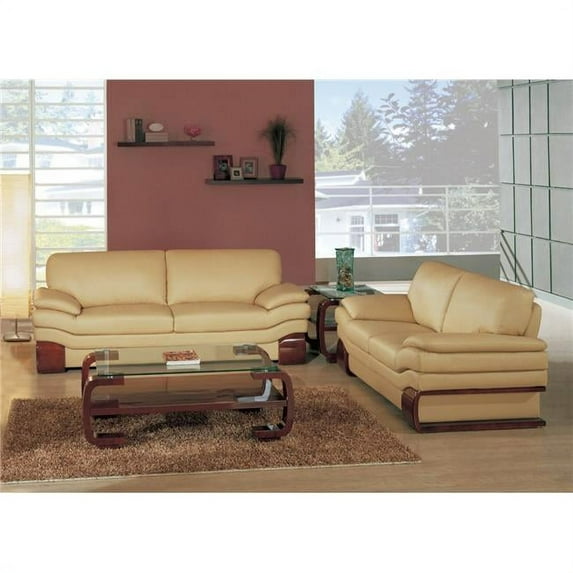 HomeRoots 343886 70 x 35 x 35 in. Modern Beige Leather Sofa & Loveseat