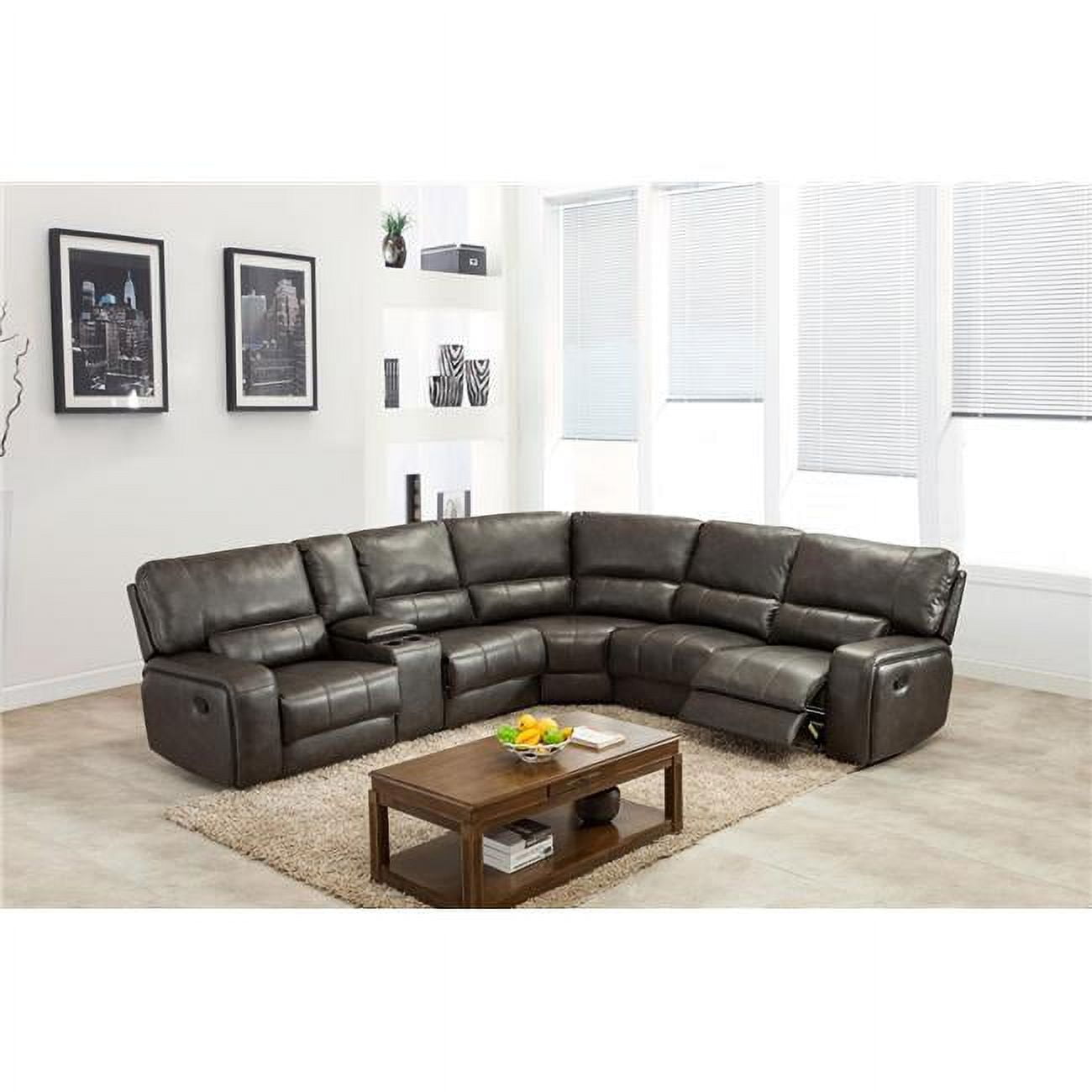 HomeRoots 343947 60 x 80 x 47 in. Modern Gray Leather Sectional Sofa