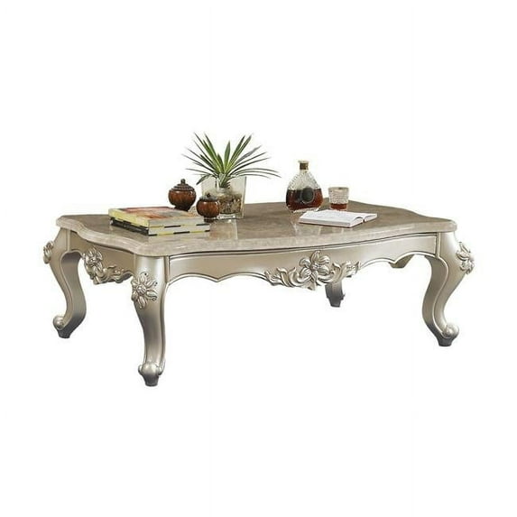 HomeRoots 347409 35 x 57 x 20 in. Marble Champagne Wood Coffee Table
