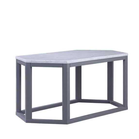 HomeRoots 347426 20 x 40 x 18 in. Gray Marble Wood Coffee Table