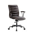 thumbnail image 1 of HomeRoots 347519 28 x 25 x 38 in. Distress Chocolate Top Grain Leather Metal Upholstered Seat Casters Engineered Wood Executive Office Chair, 1 of 6