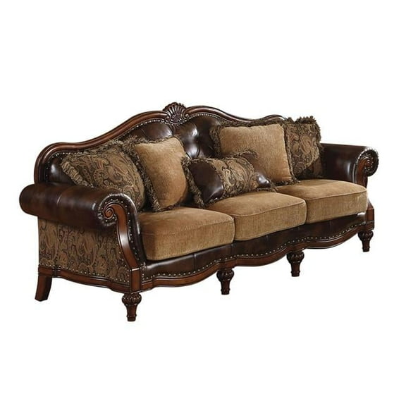 HomeRoots 348631 37 x 93 x 42 in. PU Chenille Upholstery Wood Sofa with 5 Pillows