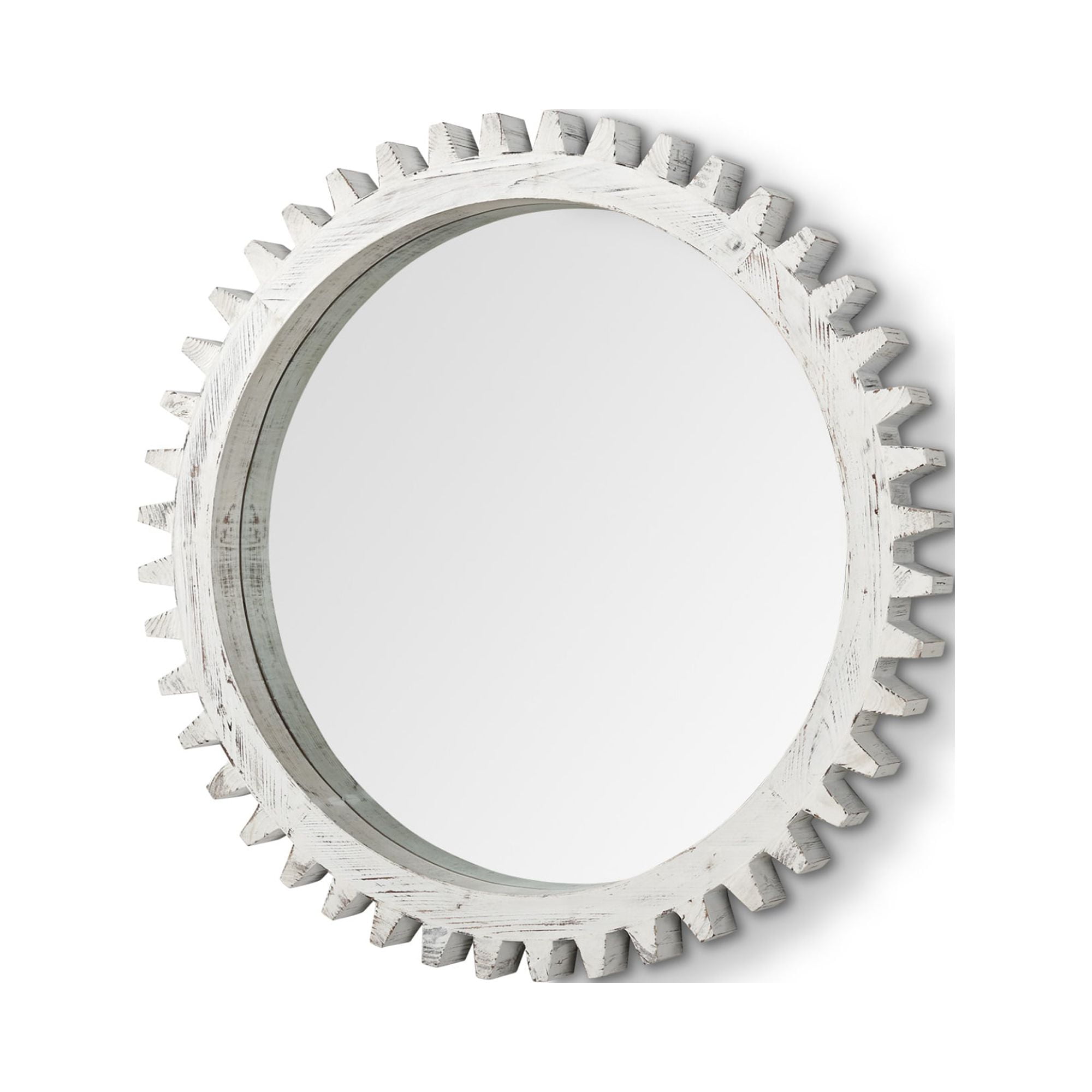 HomeRoots 376371 35.5 in. Whitewashed Round Wood Frame Wall Mirror