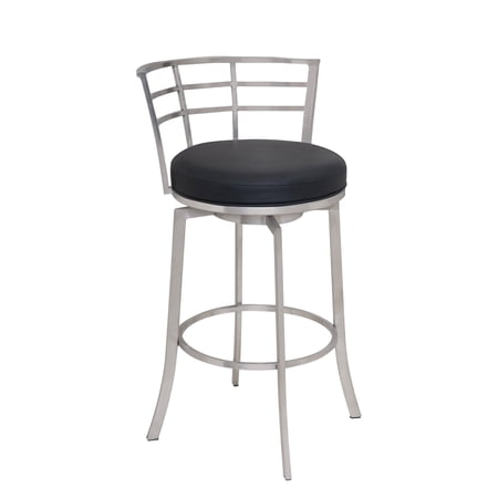 35" Black Faux Leather And Iron Swivel Low Back Counter Height Bar Chair
