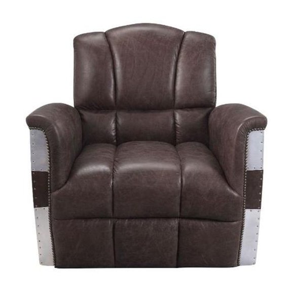 HomeRoots 35" Retro Brown Top Grain Leather And Steel Patchwork Club Chair
