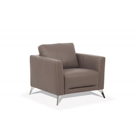 35" Taupe Genuine Leather And Black Arm Chair