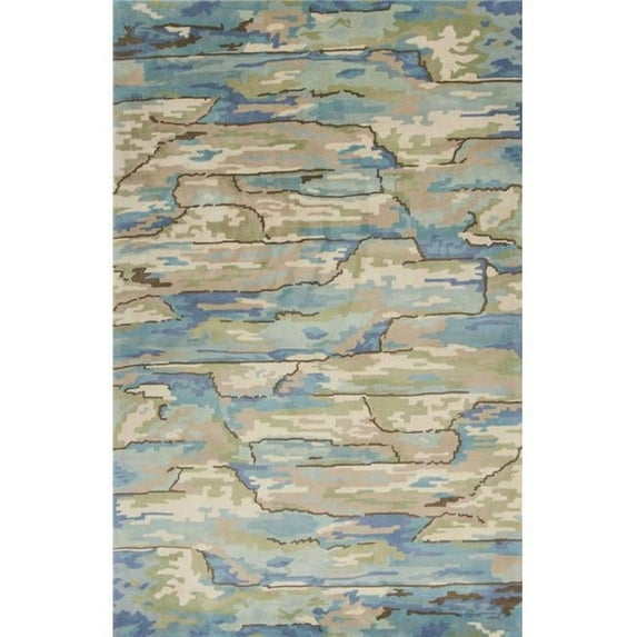 HomeRoots 350417 7 ft. 9 in. x 9 ft. 9 in. Wool Beige & Blue Area Rug