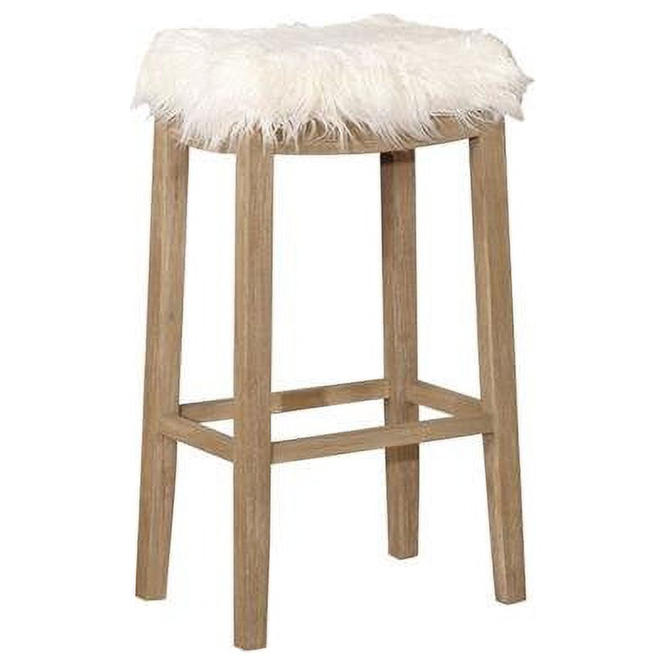 HomeRoots 351659 Wooden Bar Stool with Faux Fur Upholstery, White & Brown
