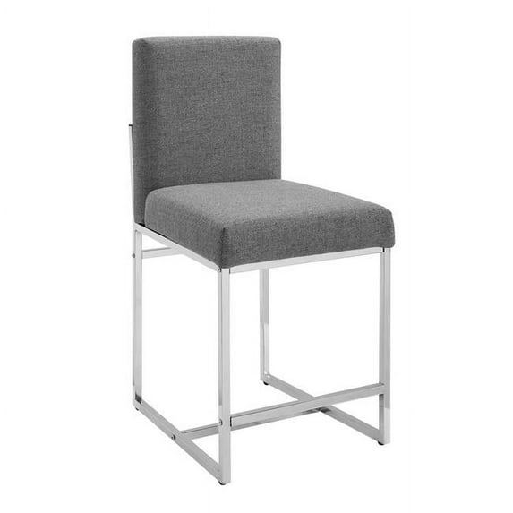 Metal Counter Stool with Cushioned Seat and Backrest, Gray and Silver