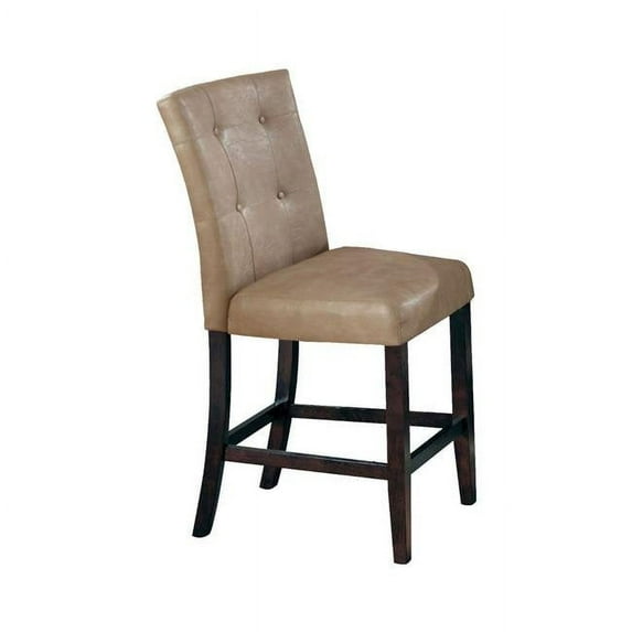 HomeRoots 351920 Leatherette Upholstered Wooden Counter Height Chair with Tapered Legs, Brown - Set of 2