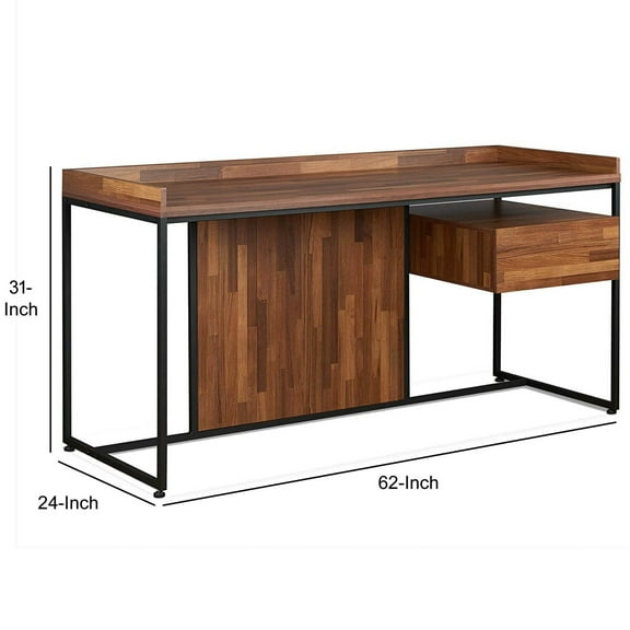HomeRoots 351951 Wooden Top Desk with Rectangular Metal Frame, Walnut Brown & Sandy Black