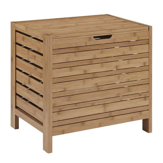 HomeRoots 352001 Bamboo Hamper with Slated Design & Flip Top Lid, Brown