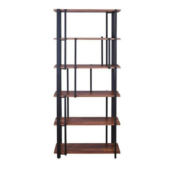 HomeRoots 352136 Rectangular Metal Frame Bookshelf with Wooden Space, Walnut Brown & Sandy Black