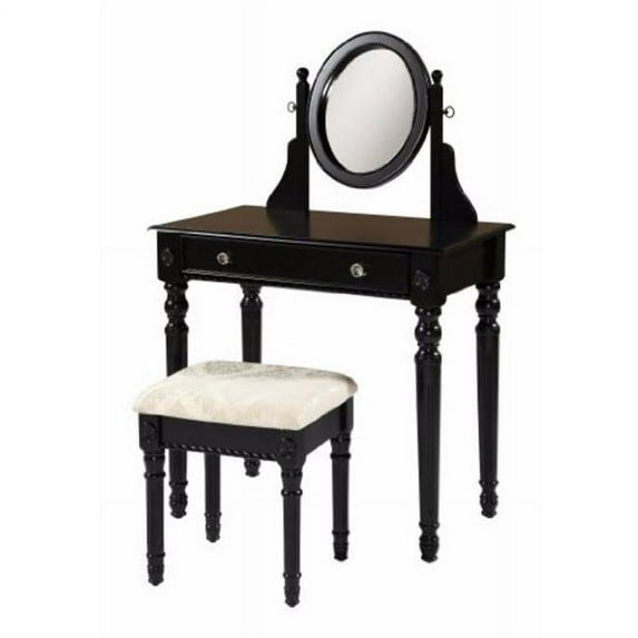 HomeRoots 352234 Wooden Vanity Set with Adjustable Mirror & Drawer, Black & Beige