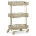 thumbnail image 1 of HomeRoots 352239 3 Tier Spacious Metal Cart with Pierced Floral Design, Cream, 1 of 2