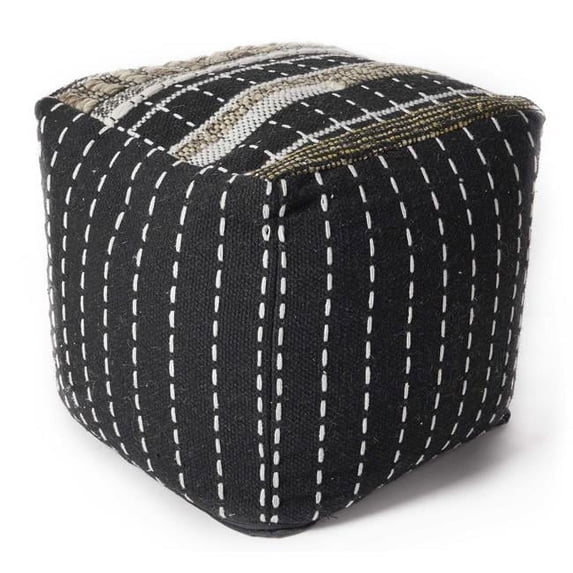 HomeRoots 352440 18 x 18 in. Wool Black Pouf