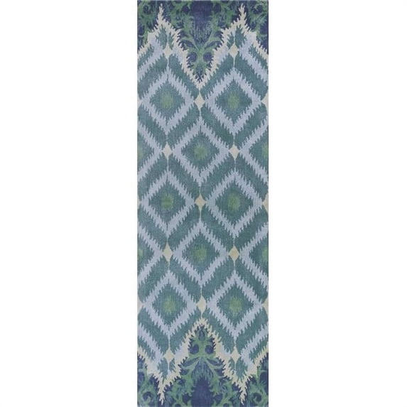 HomeRoots 353115 2 ft. 6 in. x 8 ft. Runner Wool & Viscose Blend Blue Area Rug