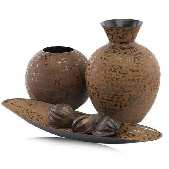 HomeRoots 354683 8 x 8 x 11.5 in. Brown Florero Faux Leather Vase