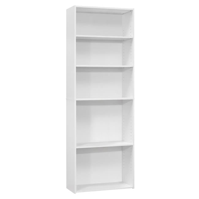 Adjustable White 5-Tier Rubberwood Veneer Bookcase