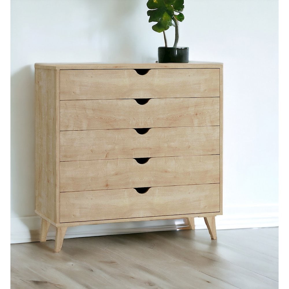 HomeRoots 36" Natural Five Drawer Dresser
