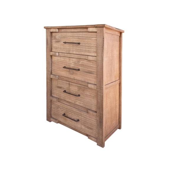 HomeRoots 524615 36 in. Natural Solid Wood Four Drawer Chest, Natural