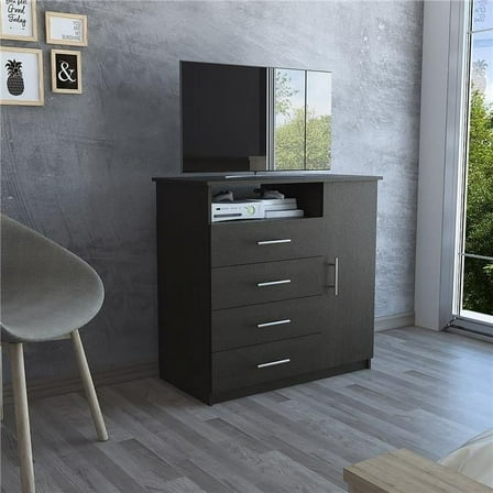 HomeRoots  36 in. Manufactured Wood Four Drawer Combo Dresser, Black