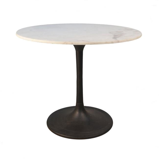 HomeRoots 517849 36 in. Rounded Marble & Iron Pedestal Base Dining Table, White & Black