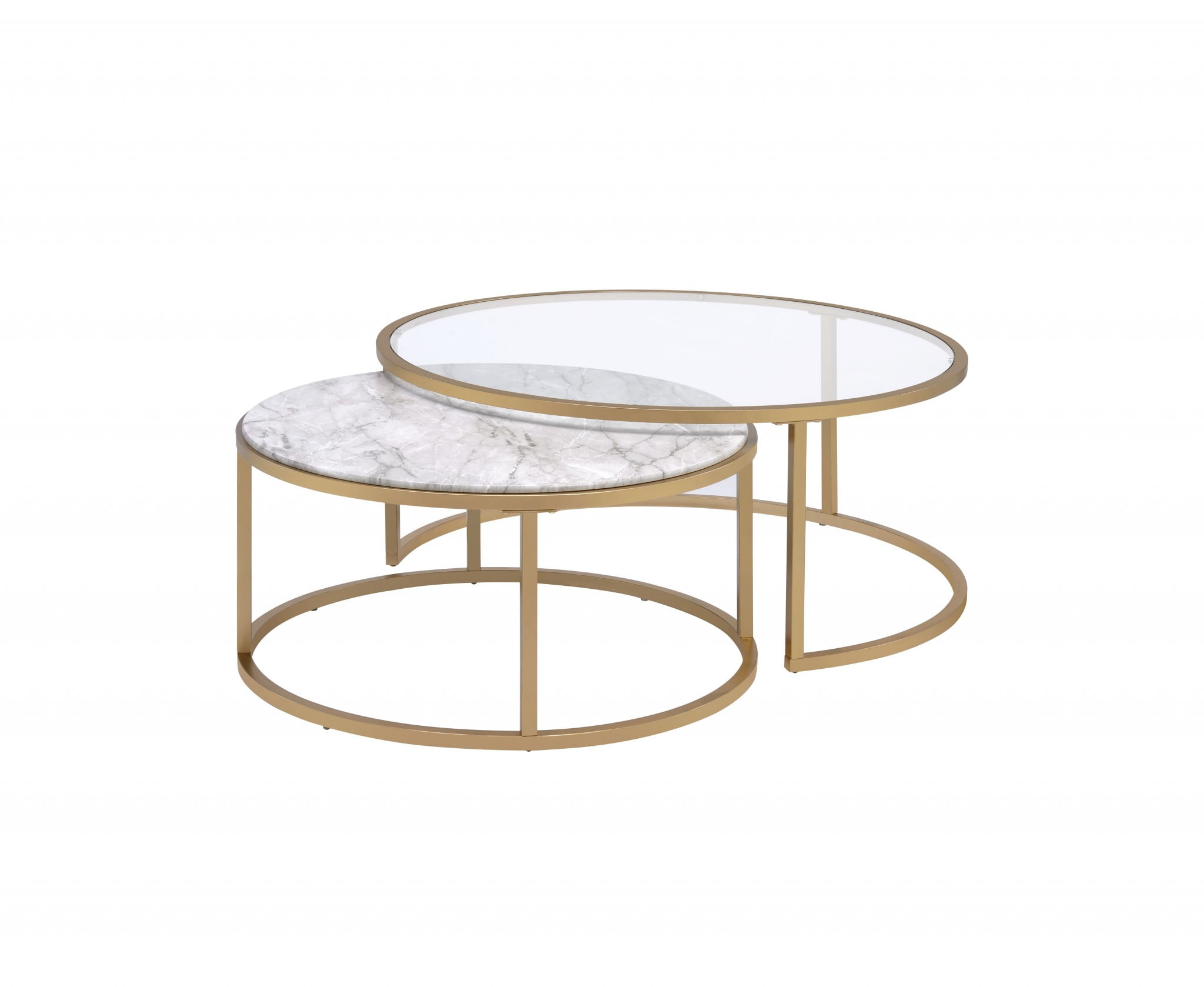 36" Round Faux Marble Gold Metal Nesting Coffee Table Set