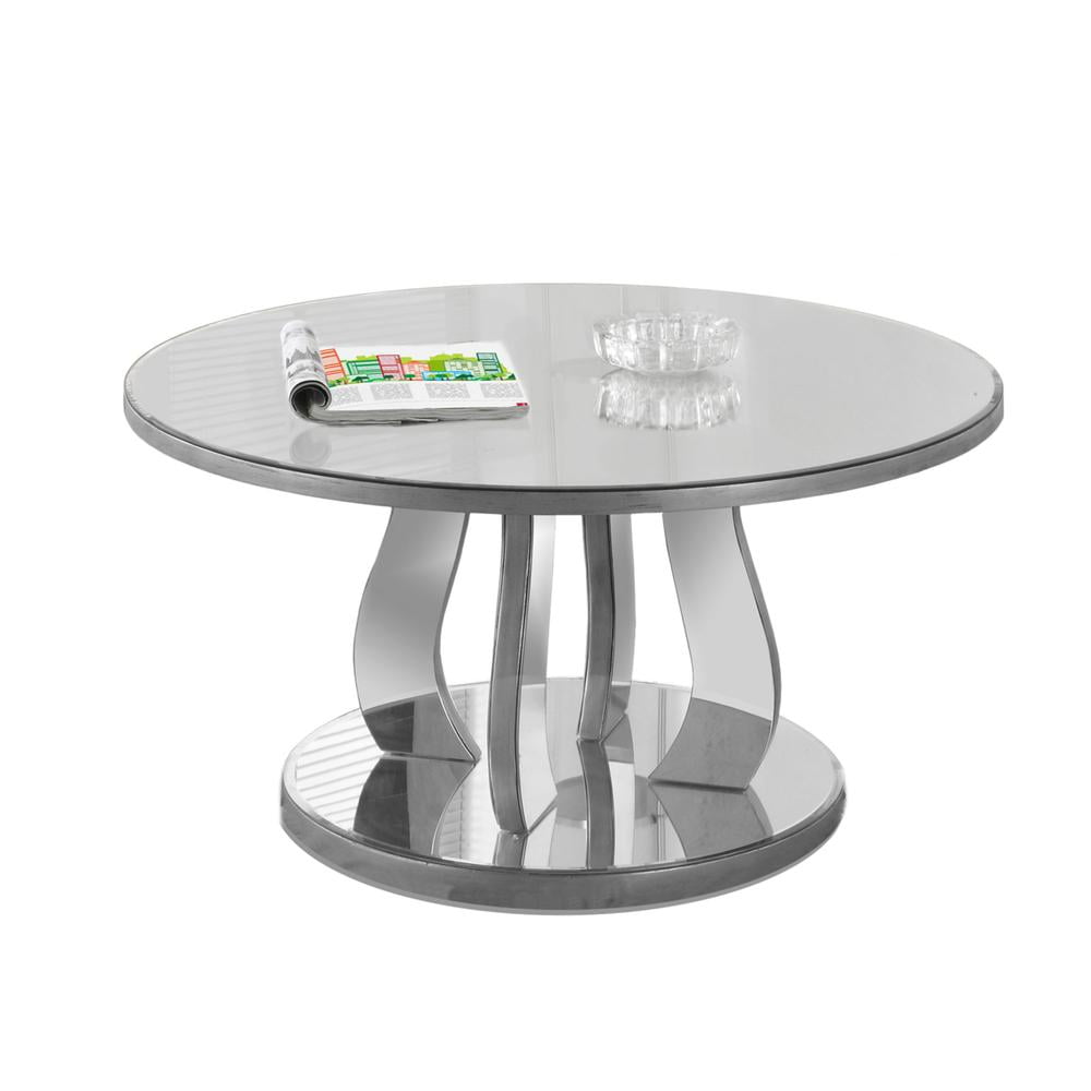 Luxurious 36" Round Silver Mirror Top Coffee Table