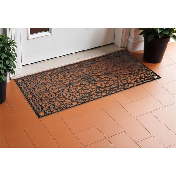 HomeRoots 632547 36 x 72 in. Black Scrollwork Outdoor Rubber Door Mat