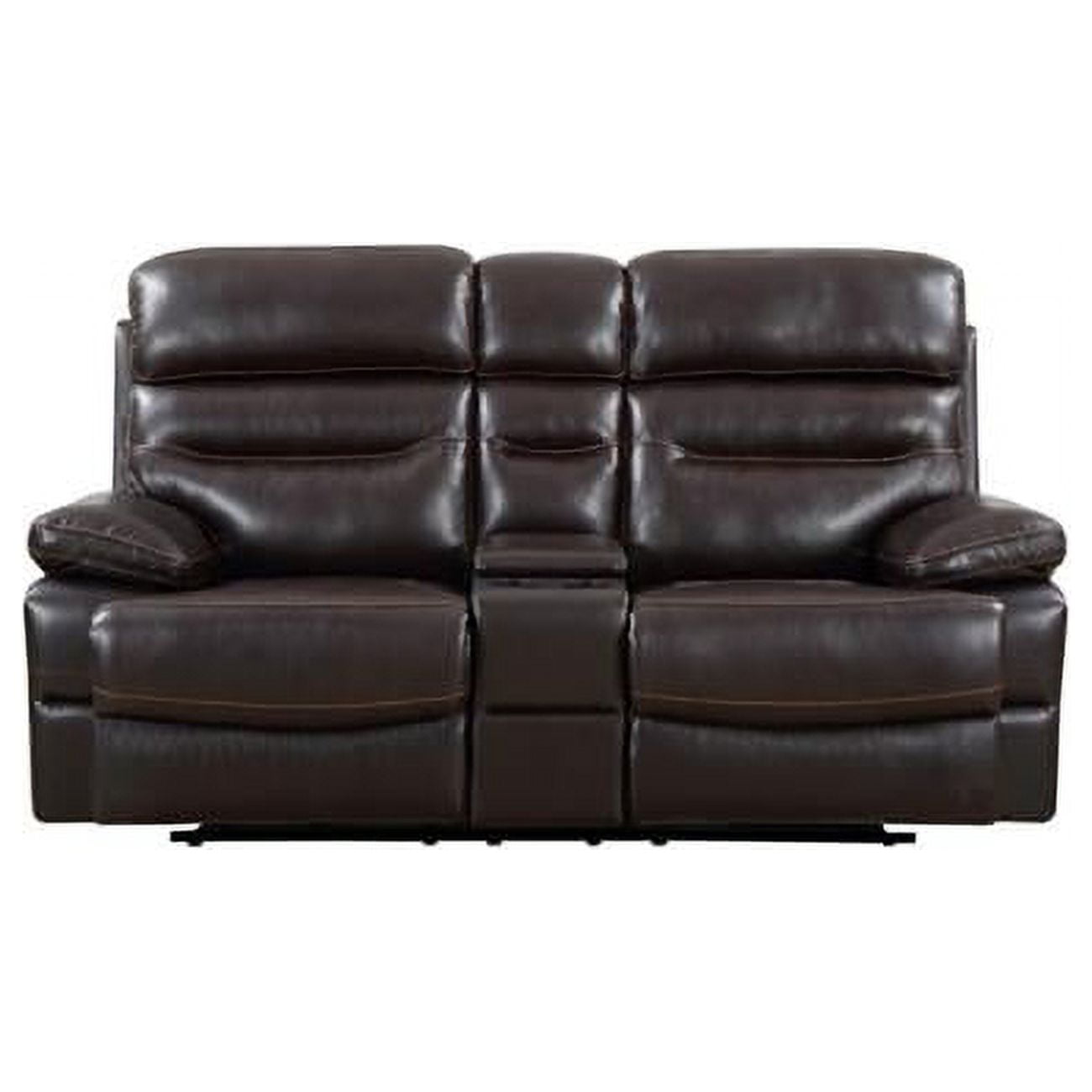 Brown Faux Leather Loveseat with Storage and Cup Holder